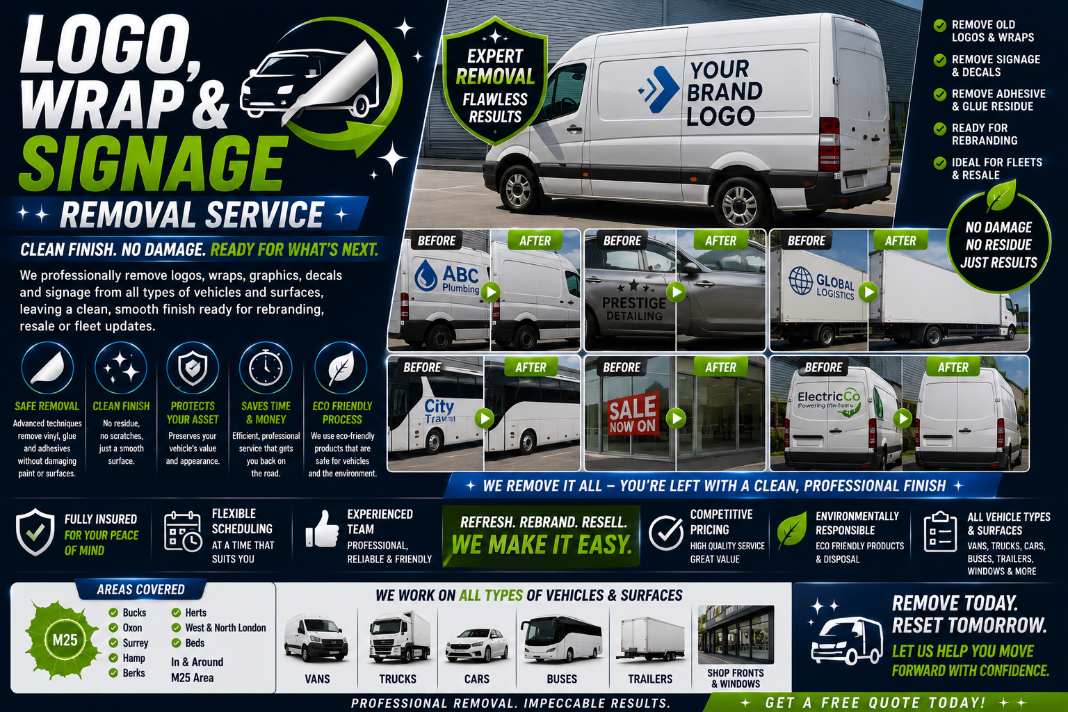 Logo Wrap and Signage Removal Service near me Tel 01494 305 182 HIGH WYCOMBE Bucks Beds Middx Surrey Oxon Beds Herts Hampshire Hants Berkshire West London North London Essex in and around M25