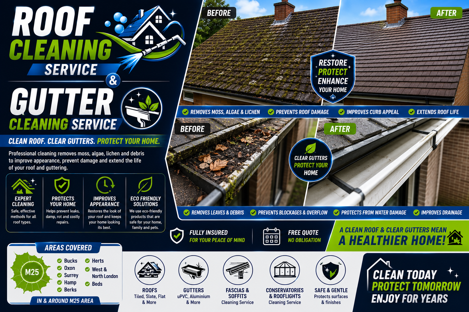Roof and Gutter Cleaning near me Tel 01494 305 182 HIGH WYCOMBE Bucks Beds Middx Surrey Oxon Beds Herts Hampshire Hants Berkshire West London North London Essex in and around M25