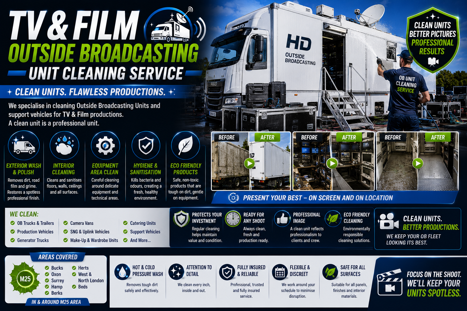 TV and Film Outside Broadcasting Unit Cleaning near me Tel 01494 305 182 HIGH WYCOMBE Bucks Beds Middx Surrey Oxon Beds Herts Hampshire Hants Berkshire West London North London Essex in and around M25